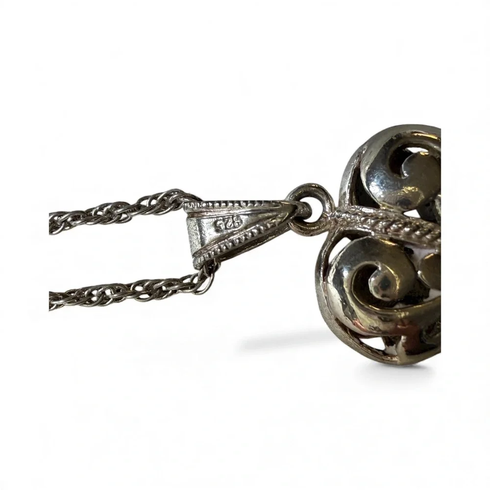 Heart scroll sterling silver puff heart 925 vintage w/ neck sterling 7.74 grams‌ - Picture 5 of 7